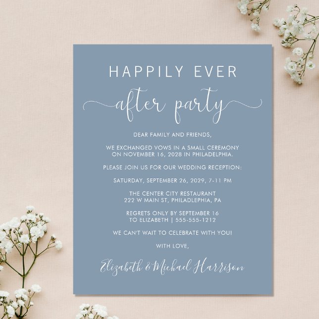 Bröllop lyckligtvis allt efter Party Dusty Blue In (An affordable wedding announcement + reception invitation without compromising on quality or design)