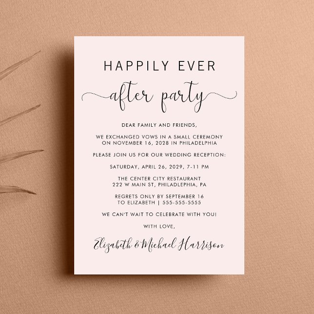 Bröllop lyckligtvis allt efter Party Rosa mottagni Inbjudningar (From private vows to a grand party - invite family and friends to celebrate your marriage!)