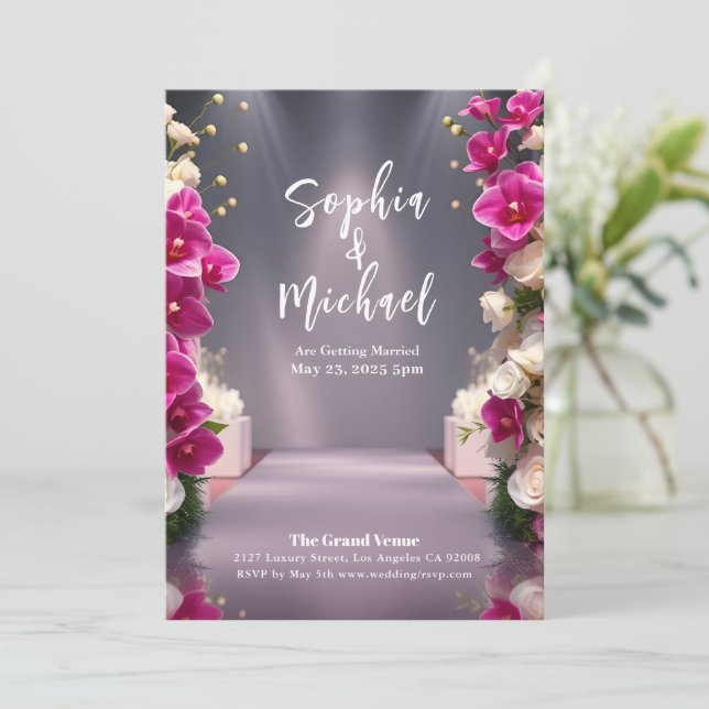 Bröllop Magazine Cover Vit ros och Orchids Inbjudningar (Stående Fram)
