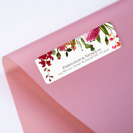 Bröllop Magenta Rosa Coral Blommigt Adress Returadress Etikett