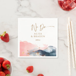 Bröllop Magic Mountain Navy Blue Rosa Vi gör Pappersservett