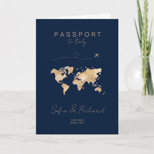 Bröllop-målpasset World Map Modern Invi Inbjudan (Framsida)