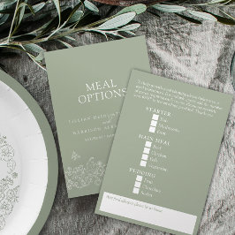 Bröllop-måltider sage grönt vit blommar tilläggskort