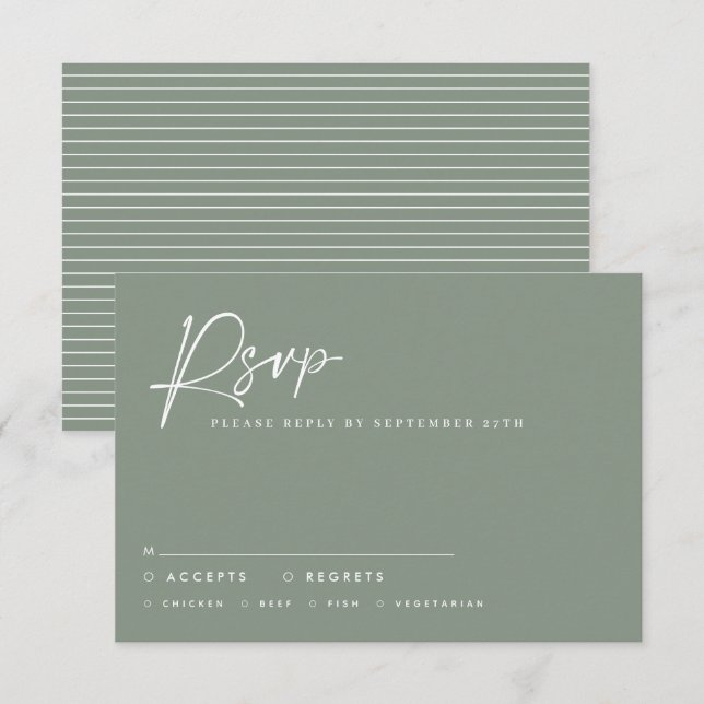 Bröllop manus modern sage grön manus rsvp svar inbjudningar (Fram/baksida)