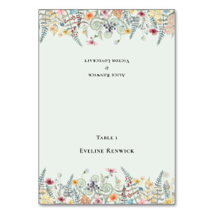Bröllop-mappat platskort för Wildblomme Mint Grönt Bordsnummer