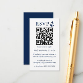 Bröllop Marinblå Ankar QR RSVP Tilläggskort