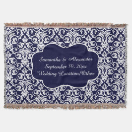 Bröllop/marinblå minnessak för personlig damastast mysfilt