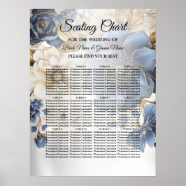 Bröllop Marinblå Vit Guld Blommig Silver Poster