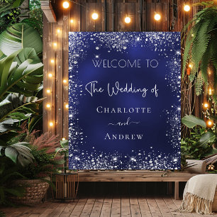 Bröllop marinblått silver glitter poster