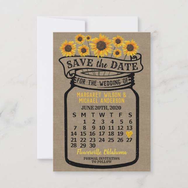 Bröllop Mason Burk Sunblommor June 2020 Kalender Spara Datumet (Framsida)
