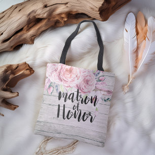 Bröllop Matron of Honor Watercolor Flowers Wood Tygkasse