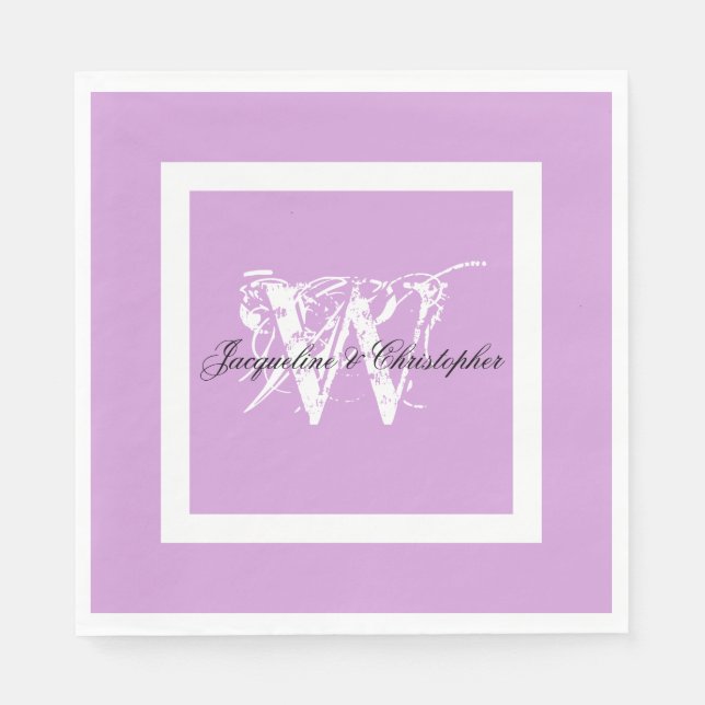 Bröllop Mauve Modern Chic Monogram Namn Papper Pappersservett (Framsidan)
