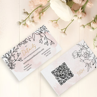 Bröllop med akvarell i rosaton och svarta blommor tilläggskort