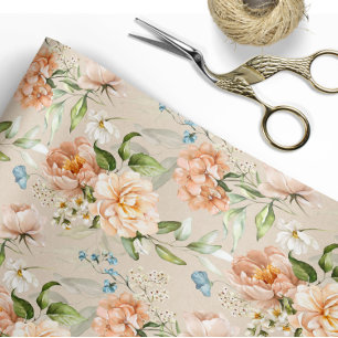 Bröllop med akvarellblommor i rosa och persikotons presentpapper