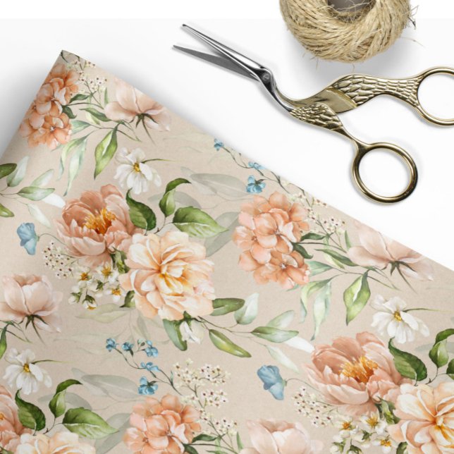 Bröllop med akvarellblommor i rosa och persikotons presentpapper (Skapare uppladdad)