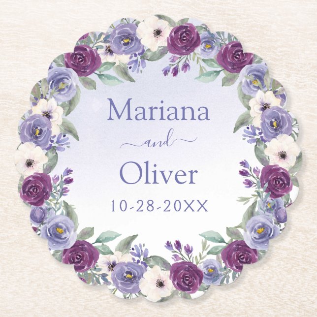Bröllop med akvatellfärgade blommor underlägg papper (Framsida)