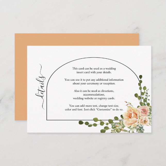 Bröllop med aprikoskorallblommor och blomsterbåge tilläggskort (Fram/baksida)