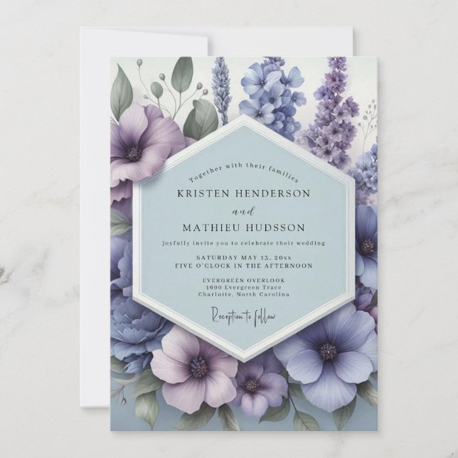 Bröllop med blekviolett pastoral blomning inbjudningar (Framsida)