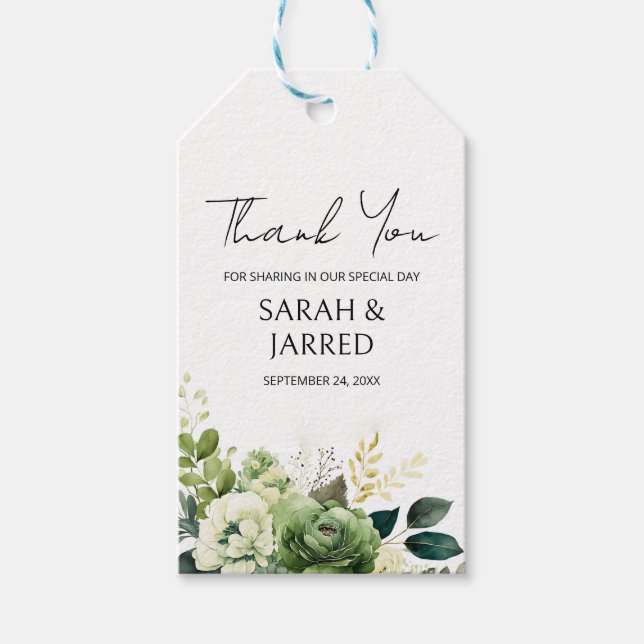 Bröllop med blommor och grönska presentetikett (Framsidan)