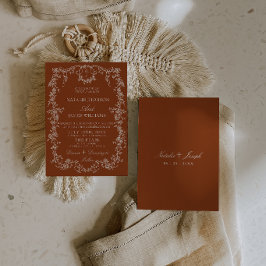 Bröllop med blomsterbränd orange monogram boho inbjudningar
