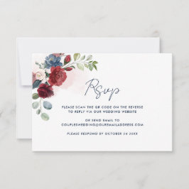 Bröllop med blomstermönster i vattenfärg och QR-ko OSA Kort