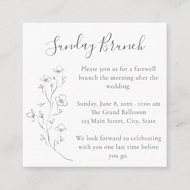 Bröllop med blomstermotiv för söndagsbrunch tilläggskort (Framsida)