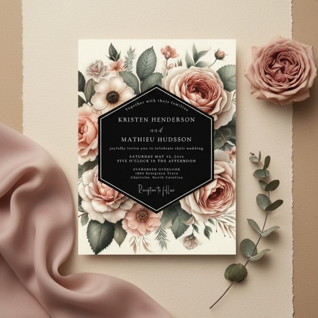 Bröllop med Blush Bloom Botanical Romance Inbjudningar (Skapare uppladdad)