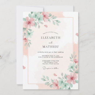 Bröllop med Blush Celadon Peony Inbjudningar