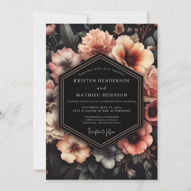Bröllop med Blush Floral Chiaroscuro Inbjudningar (Framsida)