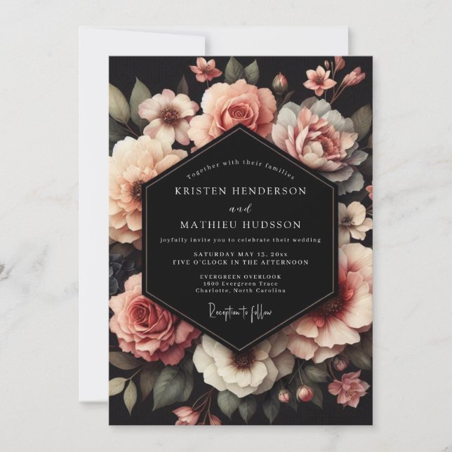 Bröllop med Blush Floral Nocturne Inbjudningar (Framsida)