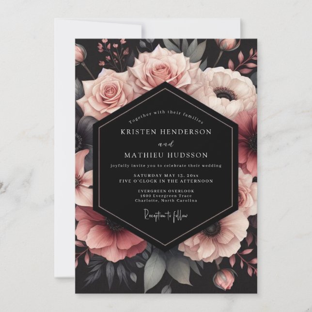Bröllop med Blush Noir Petal Inbjudningar (Framsida)