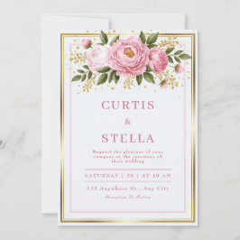 Bröllop med Blush Peony Guld Folie Ram Inbjudningar