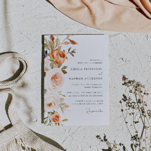 Bröllop med botanisk blommande blush-persika inbjudningar