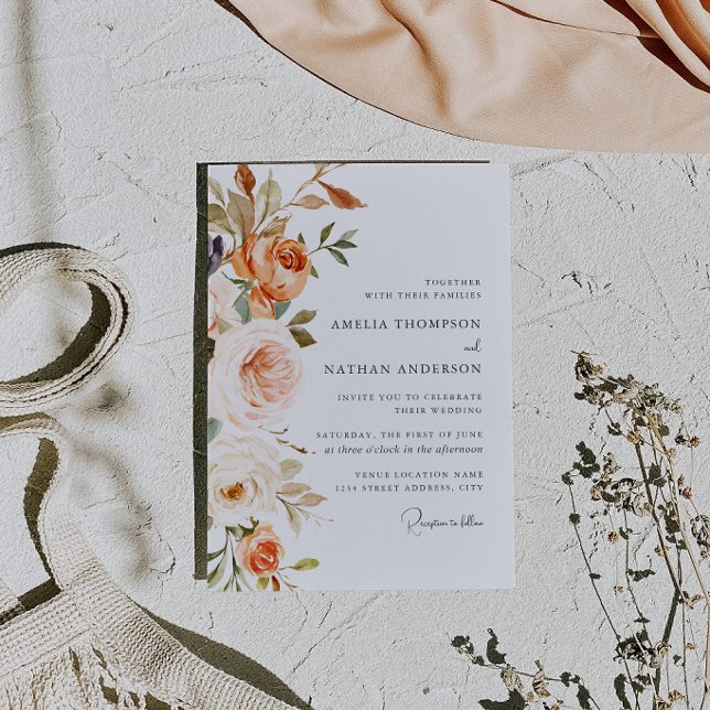 Bröllop med botanisk blommande blush-persika inbjudningar (Skapare uppladdad)
