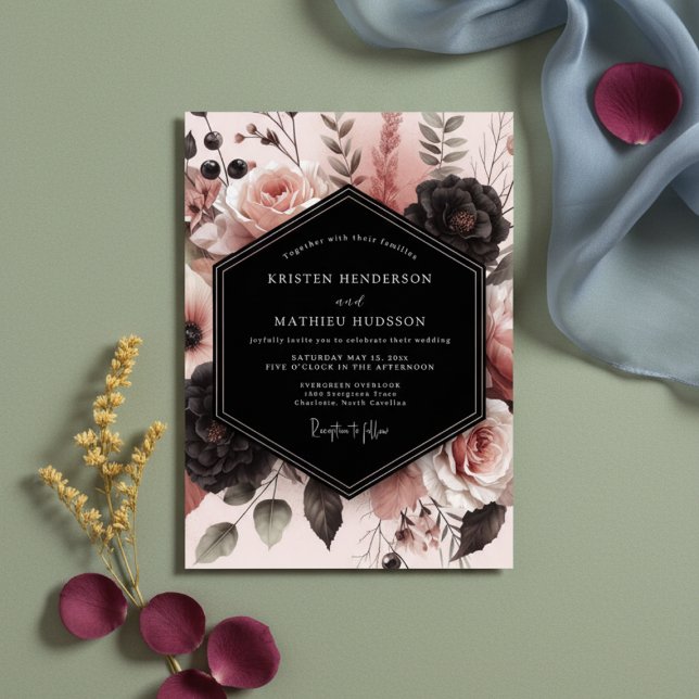 Bröllop med botanisk romantik i rosé inbjudningar (Skapare uppladdad)