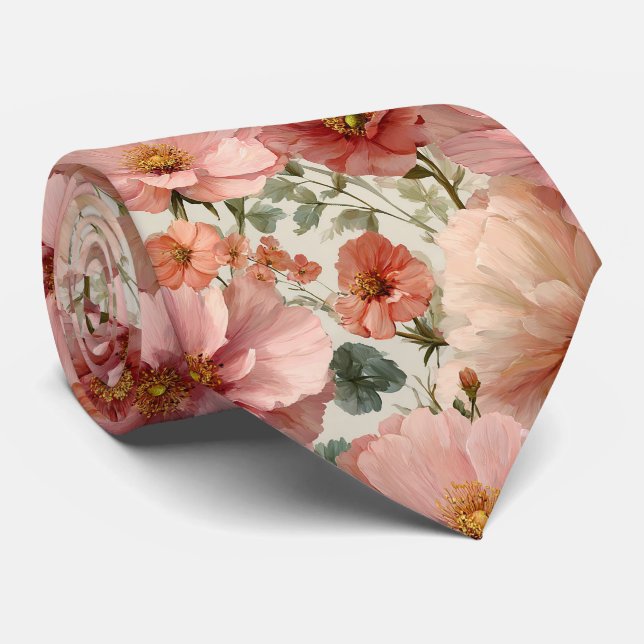 Bröllop med botaniska vallmor i rosaton slips (Rullad)
