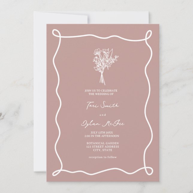 Bröllop med Bouquet Swirl Rosa Inbjudningar (Framsida)