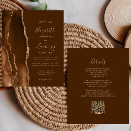 Bröllop med Budget Mocha Gold Agate Brun QR-kod