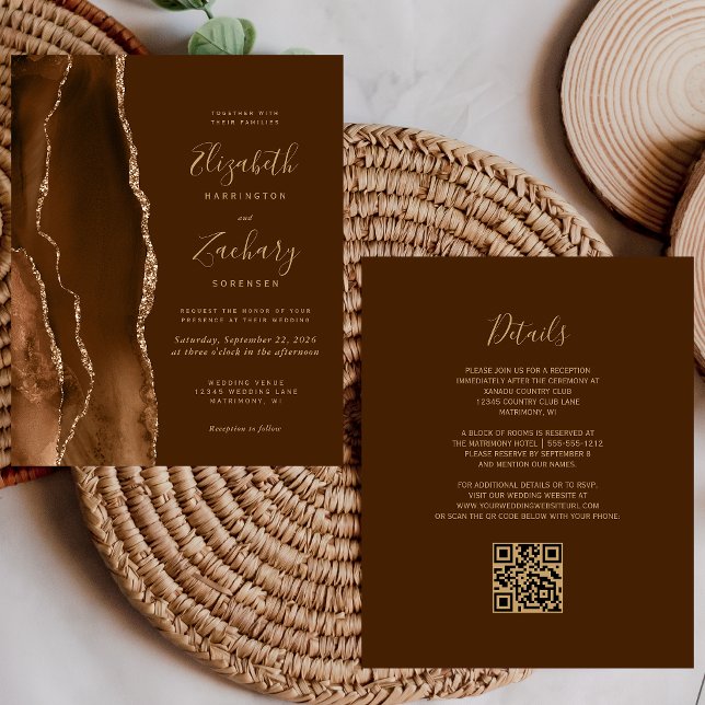 Bröllop med Budget Mocha Gold Agate Brun QR-kod (Skapare uppladdad)