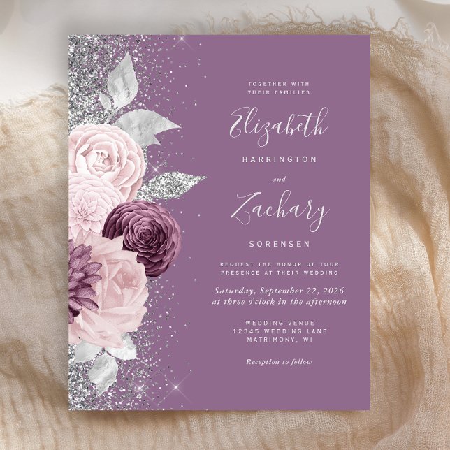 Bröllop med budgetblommor i mauve nyans med silver (Skapare uppladdad)