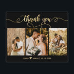 Bröllop med budgetskript i svartvitt och Guld<br><div class="desc">Budget, Elegant, Handauktoriserade Guld och Black Script Bröllop (3) Tre Photo Collage Tack-personliger har ett prisvärt THIN-kort med låg budget. Snyggt bröllop tackar dig för att du har en kortmall med tre foto på framsidan och ett foto på baksidan. ***VÄNLIGEN NOTERA! *** BUDGETEN PAPPER/FLYER ÄR TUNG. *** UPPGRADERA PAPPRA FÖR...</div>