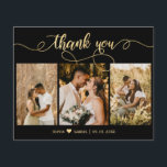 Bröllop med budgetskript i svartvitt och Guld<br><div class="desc">Budget, Elegant, Handauktoriserade Guld och Black Script Bröllop (3) Tre Photo Collage Tack-personliger har ett prisvärt THIN-kort med låg budget. Snyggt bröllop tackar dig för att du har en kortmall med tre foto på framsidan och ett foto på baksidan. ***VÄNLIGEN NOTERA! *** BUDGETEN PAPPER/FLYER ÄR TUNG. *** UPPGRADERA PAPPRA FÖR...</div>