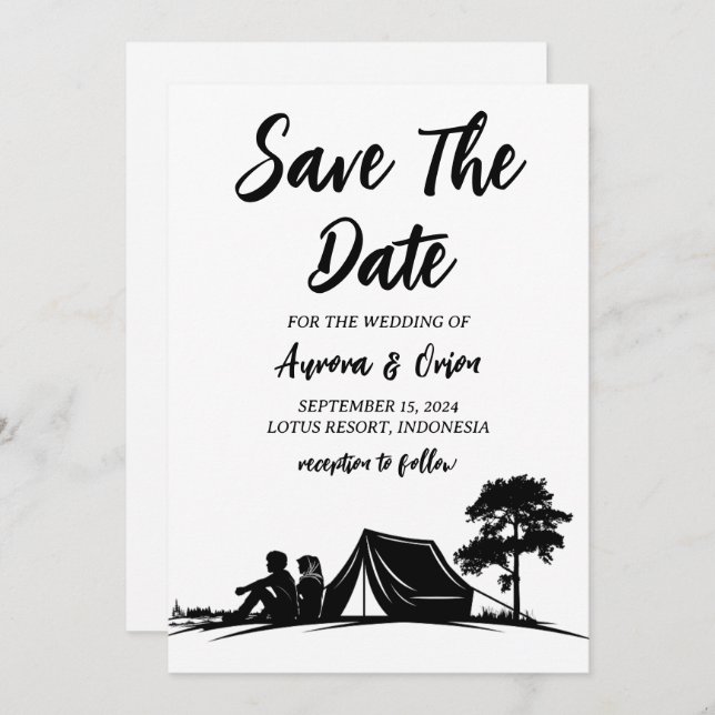 bröllop med camping save the date-kort inbjudningar (Fram/baksida)