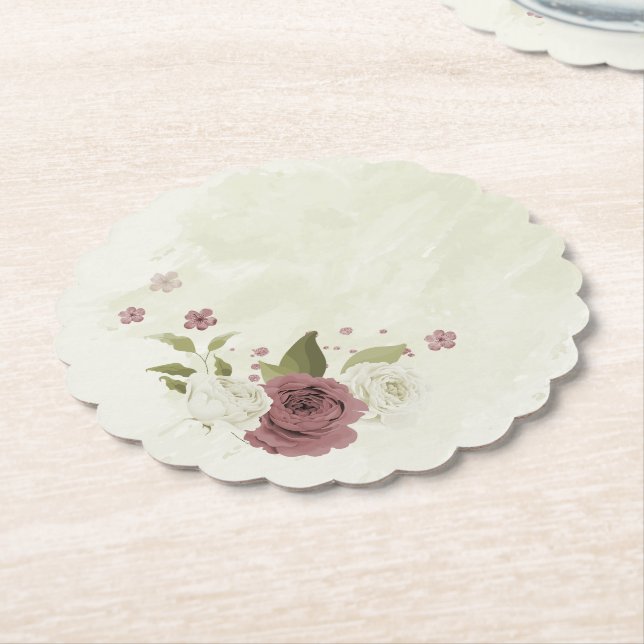 bröllop med dammiga ros vita blommor underlägg papper (Vinklad)