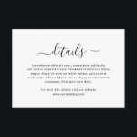 Bröllop med enkel svart och vit Elegant Tilläggskort<br><div class="desc">Kortet för det moderna Bröllop-höljet i svart och vitt med det redigerbara huvudet "Detaljer" i elegantens skripttypografi med dekortecken. Du kan ändra färg till vad du vill genom att klicka på knappen "anpassa". Det här enkla Bröllop-kortet passar bra med vilken stil som helst av bröllopsinbjudningssviten.</div>