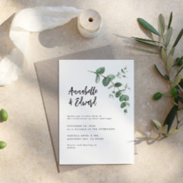 bröllop med eukalyptusdetaljer på budget och inbju flygblad
