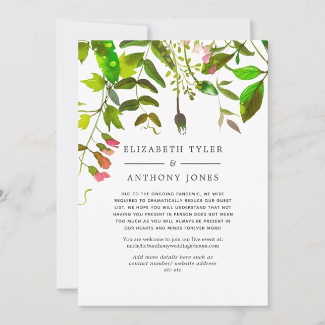 Bröllop med Grönska Reducerad Gästlista Meddelande (Framsida)