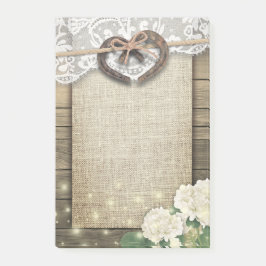 Bröllop med hästsko hjärta spets hydrangea trädgår post-it block