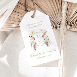 Bröllop med kaskad blommonogram-krön presentetikett