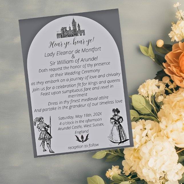 Bröllop med medeltida Renaissance, angrav Inbjudningar (Medieval Renaissance Arched Engraving Wedding Invitations)
